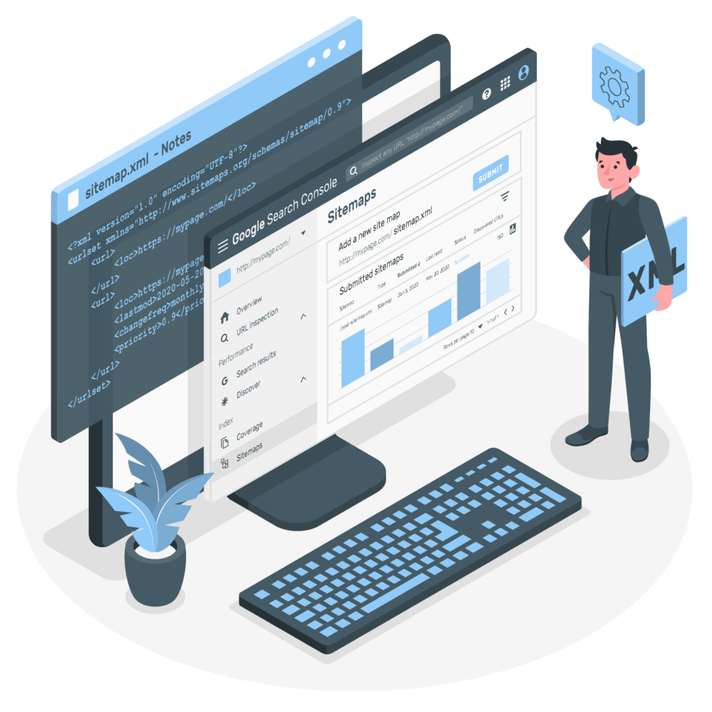 Professional analyzing Enterprise Search Engine Optimization metrics on a computer screen.