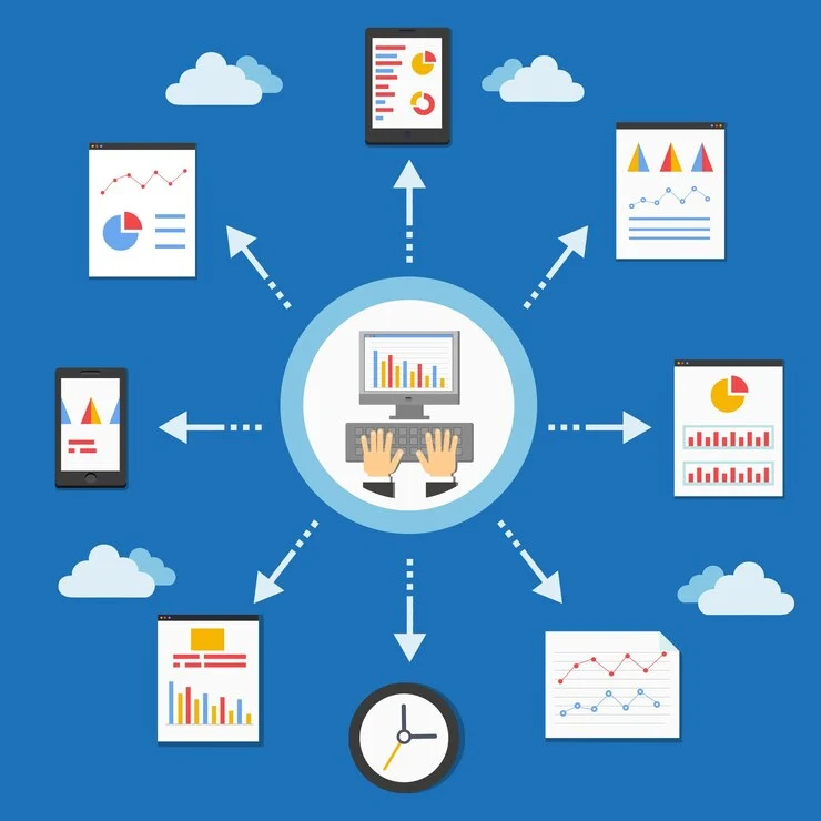 A central computer surrounded by various graphs, charts, and data visualizations on different devices, representing data analytics in a digital workspace.
WPFIXTURE: Tailored WooCommerce Solutions for Enterprises